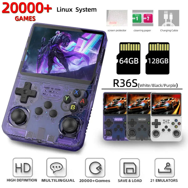 R36S Video Game Console 128gb Retro Classic Games Linux System Open Source 3.5 Inch IPS Screen Portable Handheld Video Player Gadget Gourou