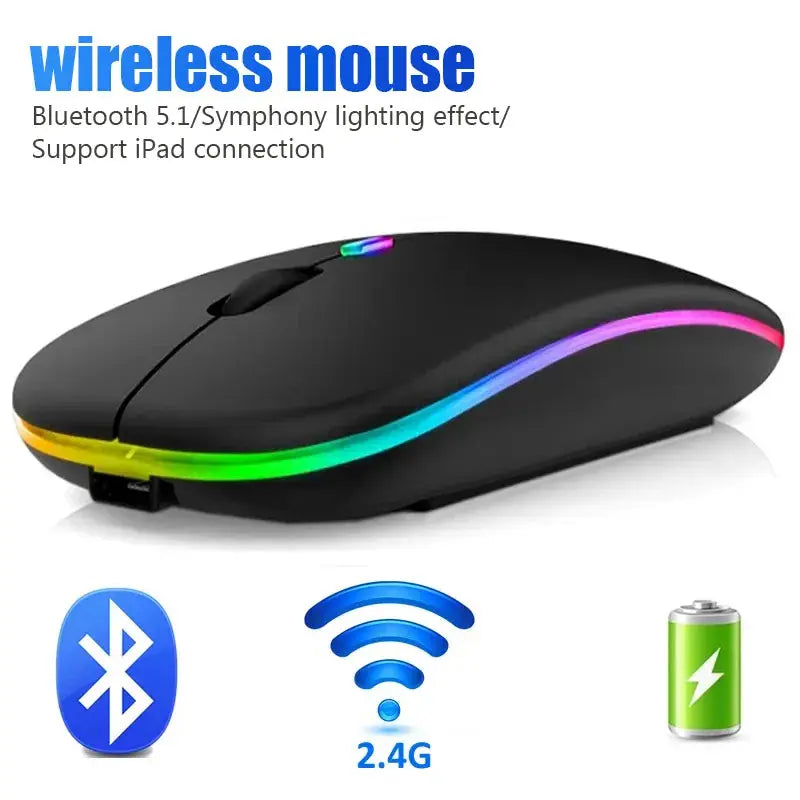 Souris sans fil aste RVB pour ordinateur portable, souris d'ordinateur silencieuse, rétroéclairage LED, souris de jeu ergonomique, Bluetooth, PC Gadget Gourou