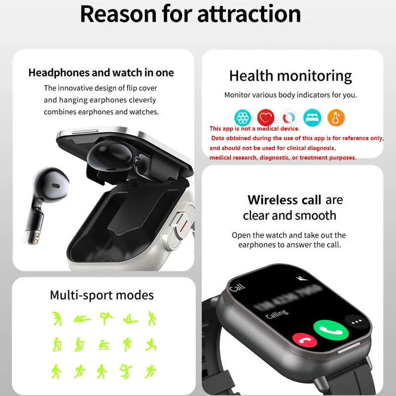 Montre intelligente de sport avec suivi GPS pour homme, Huawei, Xiaomi, casque intégré, fréquence cardiaque, appel Bluetooth, NDavid, 2.01 pouces, nouveau Gadget Gourou