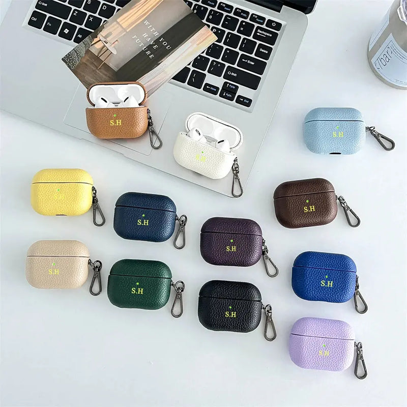 Étui écouteurs personnalisé en cuir lychee de luxe pour Airpods 1 2 3 Pro 2 Gadget Gourou