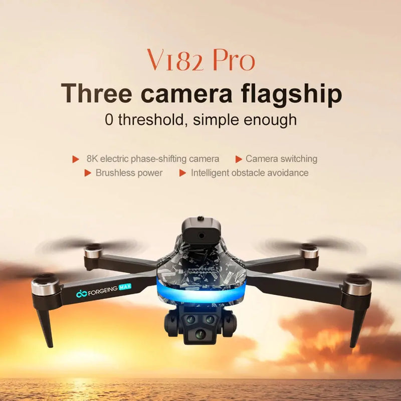 Drone Professionnel V182 avec Trois Caméras 8K HD, Évitement d'Obstacles, Pliable, Télécommande, Quadrirotor, Jouet, Nouveauté 2024 Gadget Gourou