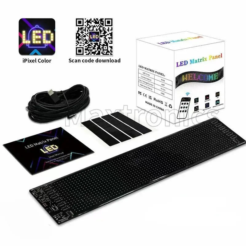 Panneau d'affichage à LED pour voiture  USB 5V IP65 Étanche Programmable par application Écran flexible d'animation avec télécommande Gadget Gourou