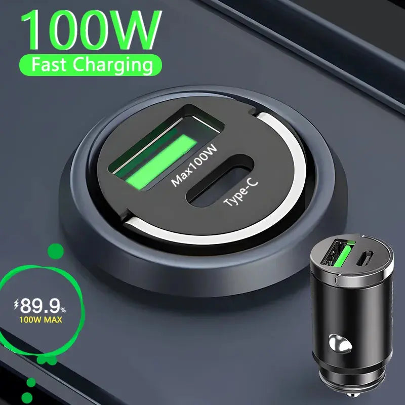 Chargeur de voiture allume-cigare 100W Mini - Recharge Rapide pour iPhone QC3.0 Mini PD USB Type C - Xiaomi Samsung Huawei Gadget Gourou