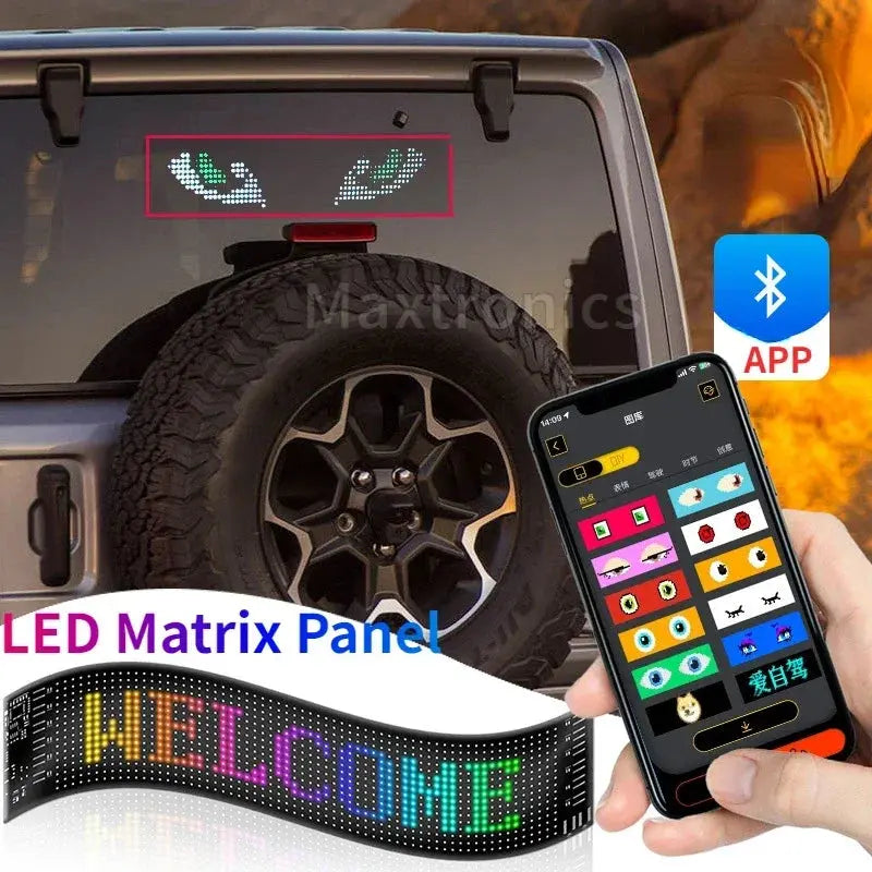 Panneau d'affichage à LED pour voiture  USB 5V IP65 Étanche Programmable par application Écran flexible d'animation avec télécommande Gadget Gourou