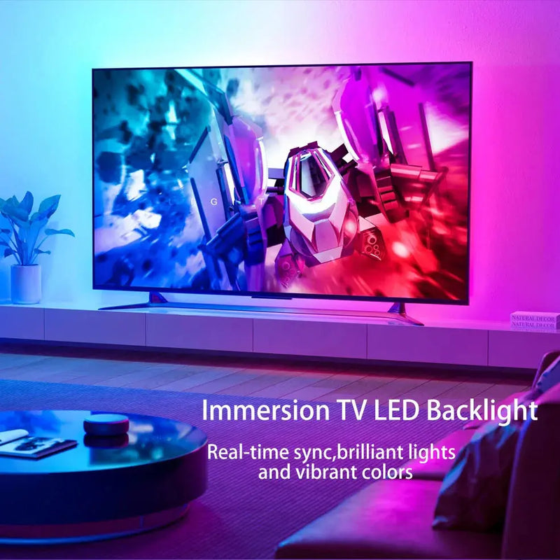 Éclairage LED Ambiant Intelligent pour TV avec Synchronisation HDMI 2.0 - Kit de Bandes Lumineuses Wi-Fi Contrôlées par Alexa et Google Assistant Gadget Gourou