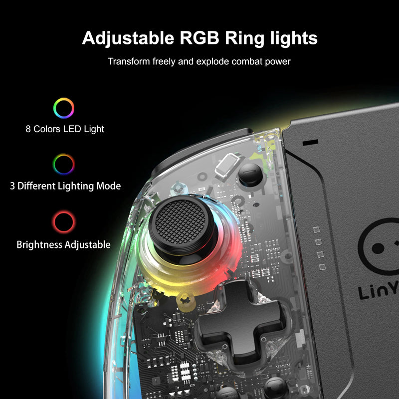 Manette sans fil LinYuvo KS41 Meteor Light Joycons pour Switch/OLED avec fonctionnalités programmables, contrôle de mouvement, double vibration et turbo Gadget Gourou