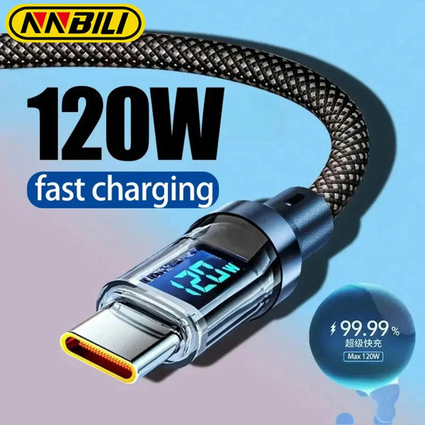 NNBILI-Câble USB de type C avec affichage numérique LED, charge rapide, données, Samsung, Xiaomi, POCO, Redmi, Huawei, 120W, nouveau Gadget Gourou